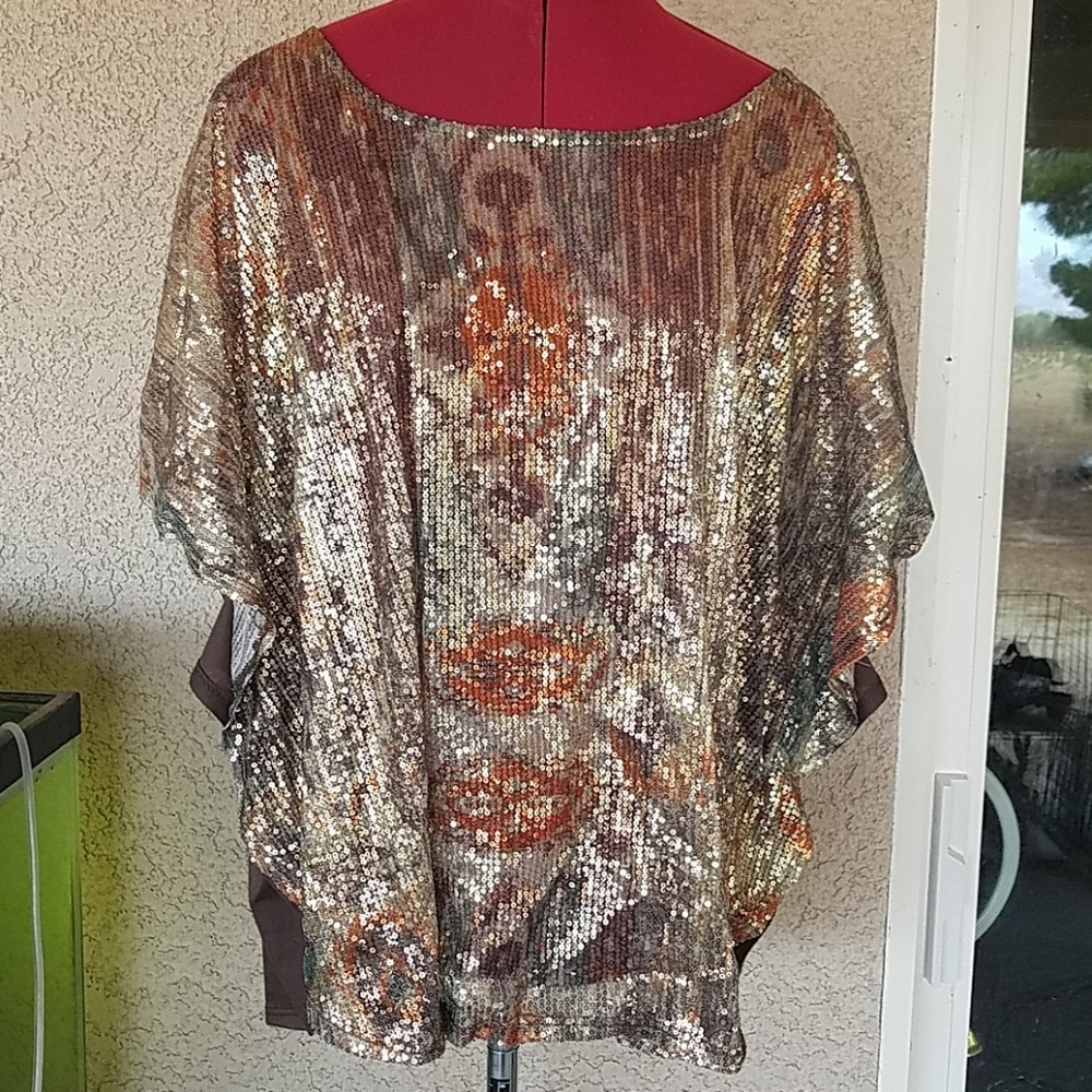 FALL COLORS Sequined Shirt top by BONGO 3X